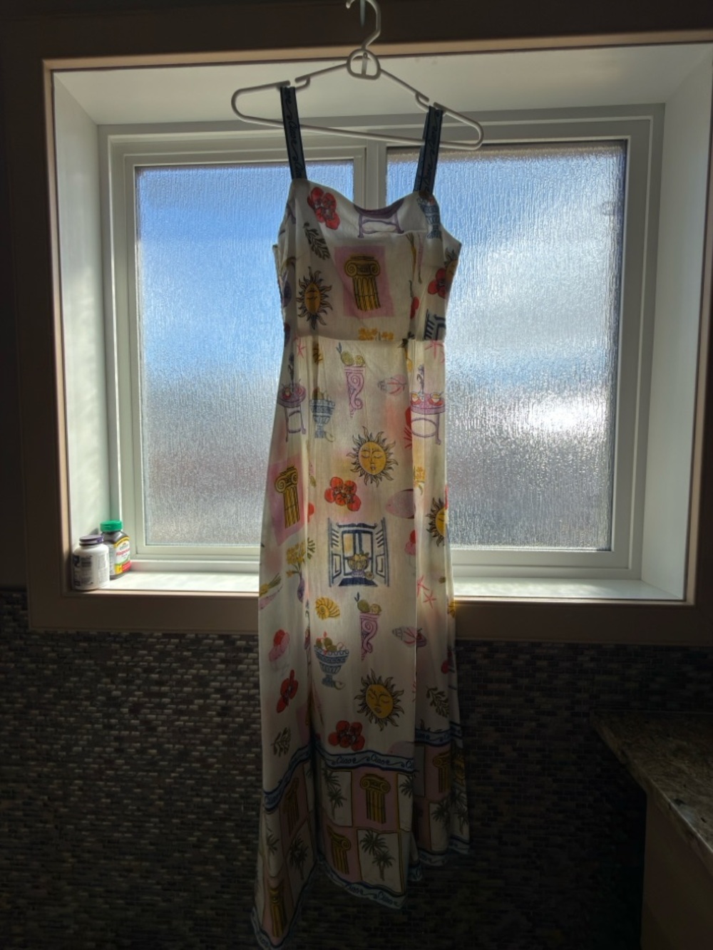 White Printed linen Sundress with Italian Motifs - Picture 5 of 5